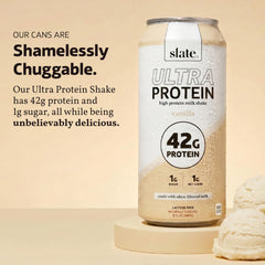 Slate Vanilla can beside fruit to show 15 fl oz serving scale and portioning