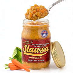 Slawsa front label jar showing brand and clear ingredient callout benefit