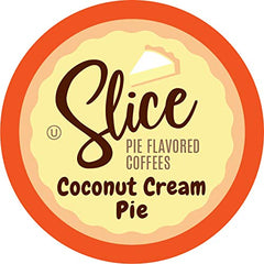 Slice Coffee front packaging showing coconut cream pie branding and pod count