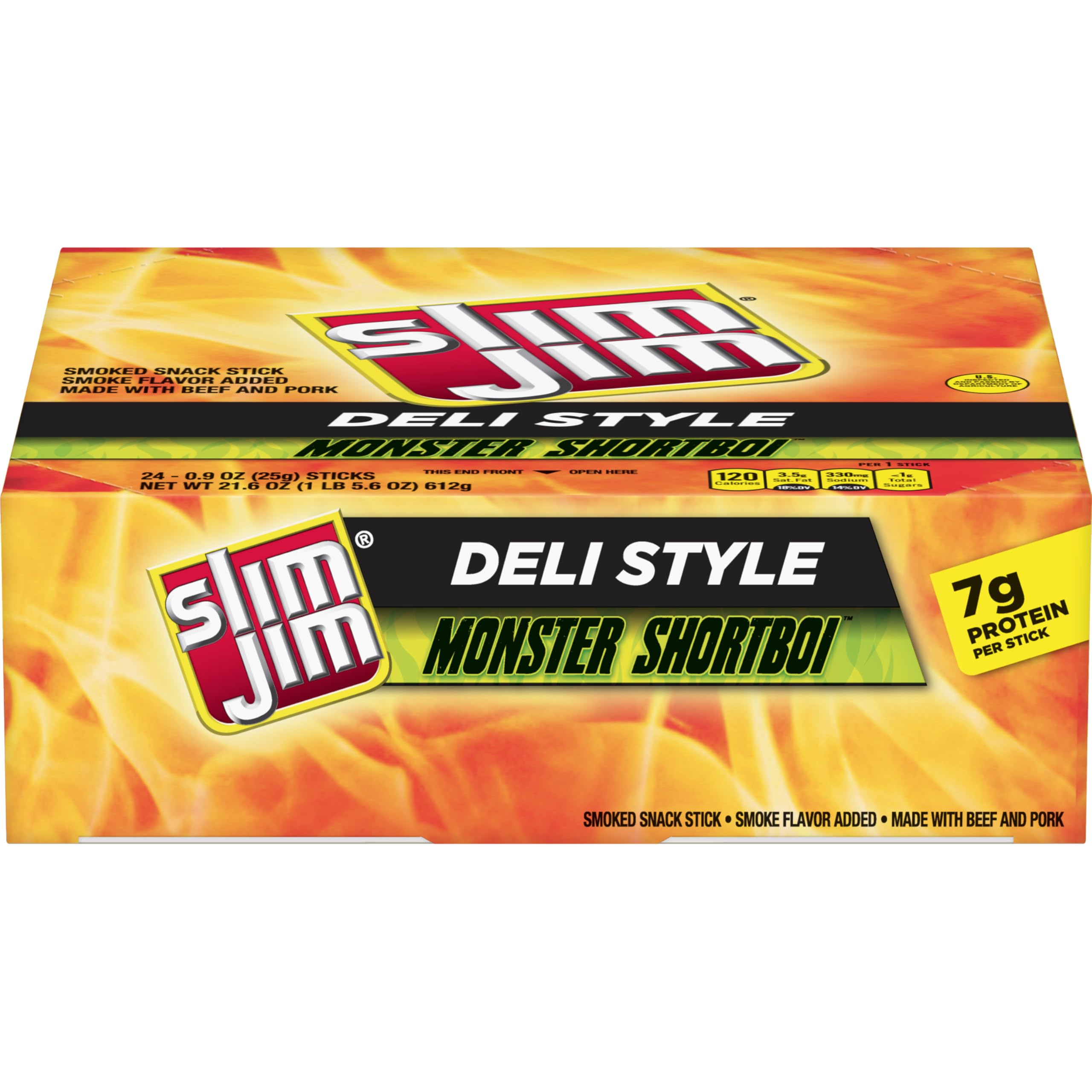 Slim Jim front packaging showing 24-count box and product branding for easy storage
