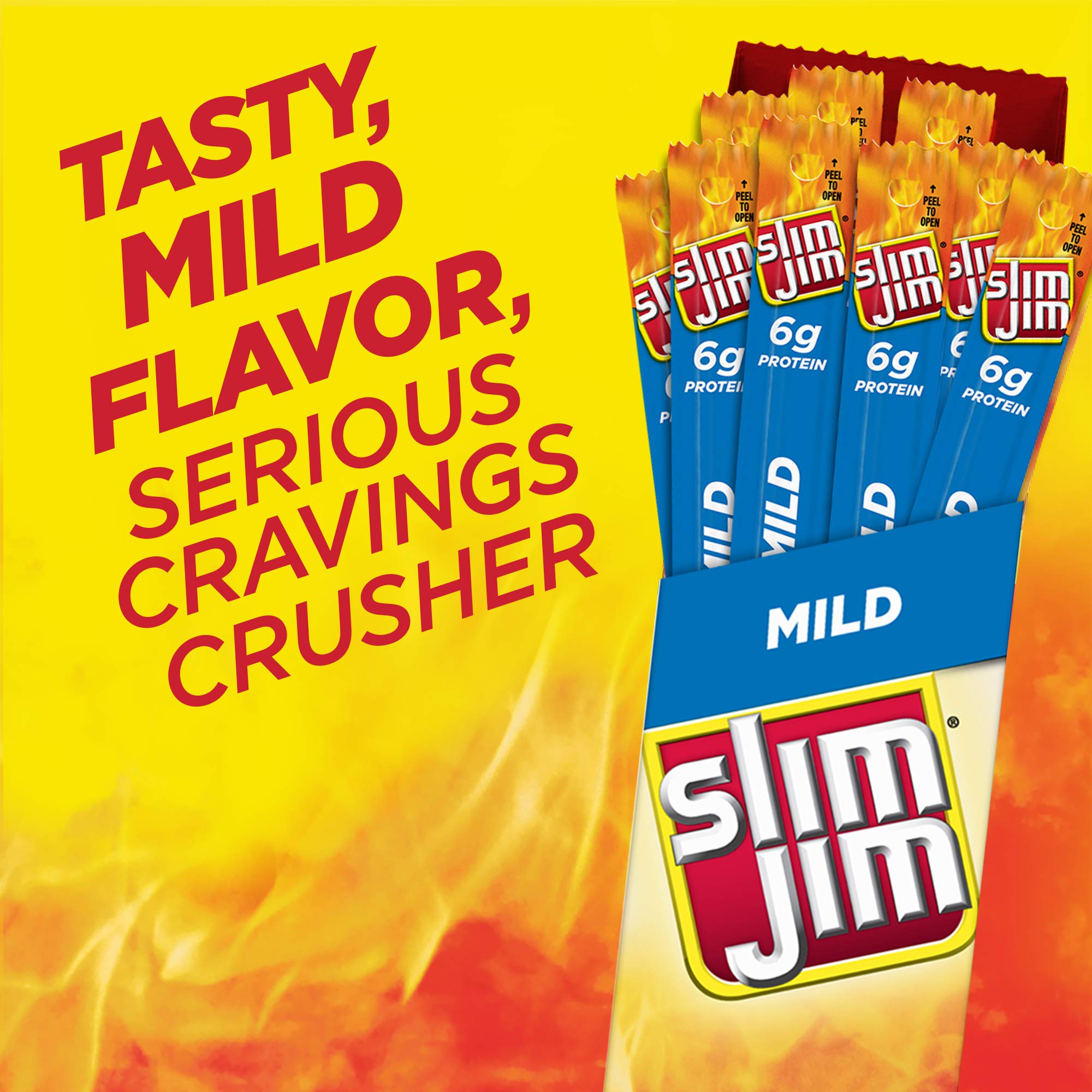 Slim Jim unwrapped stick closeup showing size and tenderness, ideal for snacking