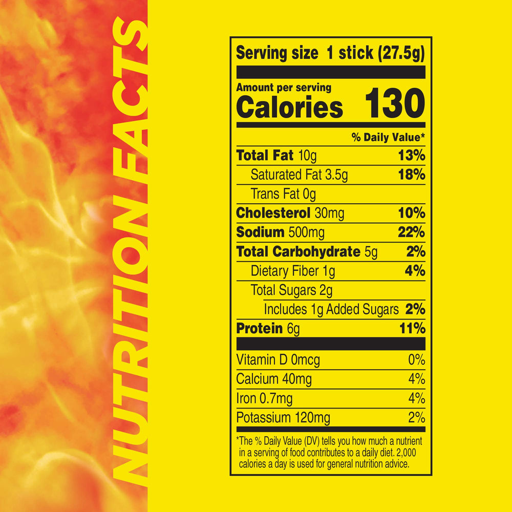 Slim Jim nutrition label close-up displaying protein content and serving details