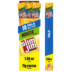 Slim Jim front packaging showing 18-count pack and brand appeal