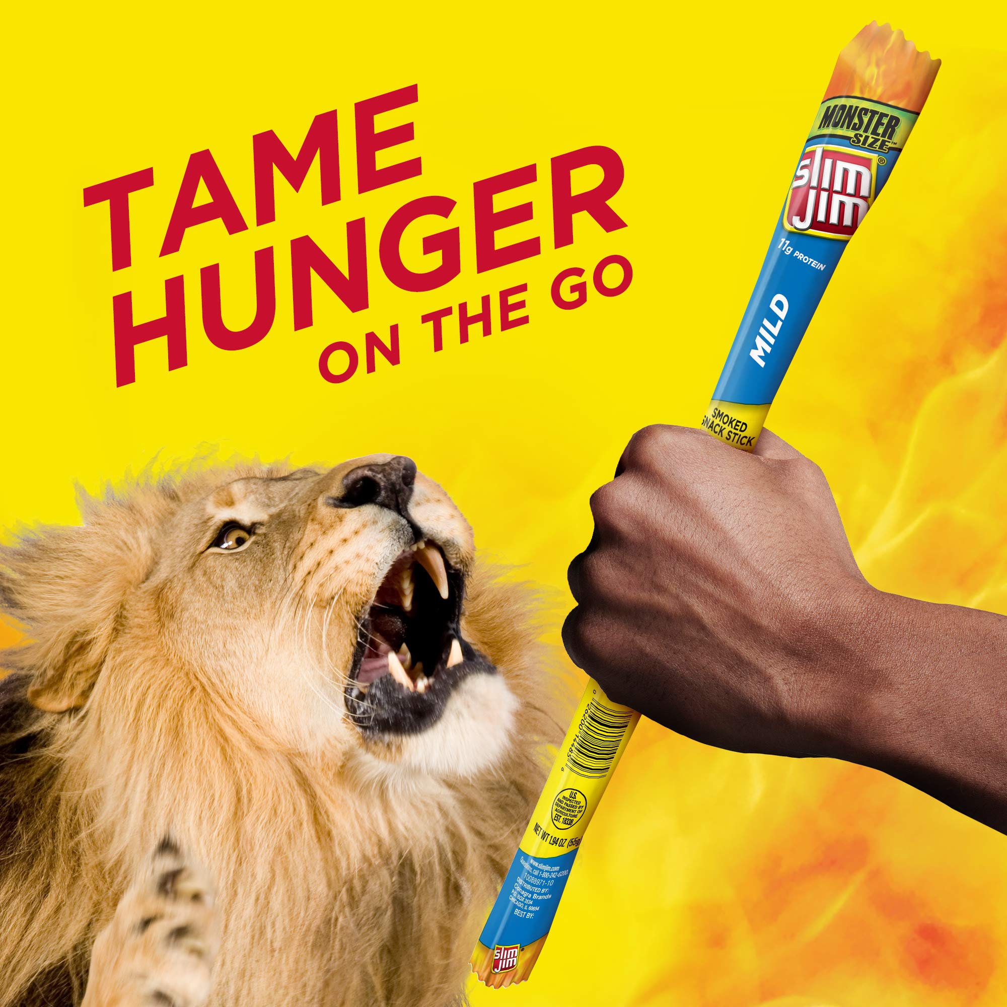 Slim Jim stick in hand showing size and single-serve portion
