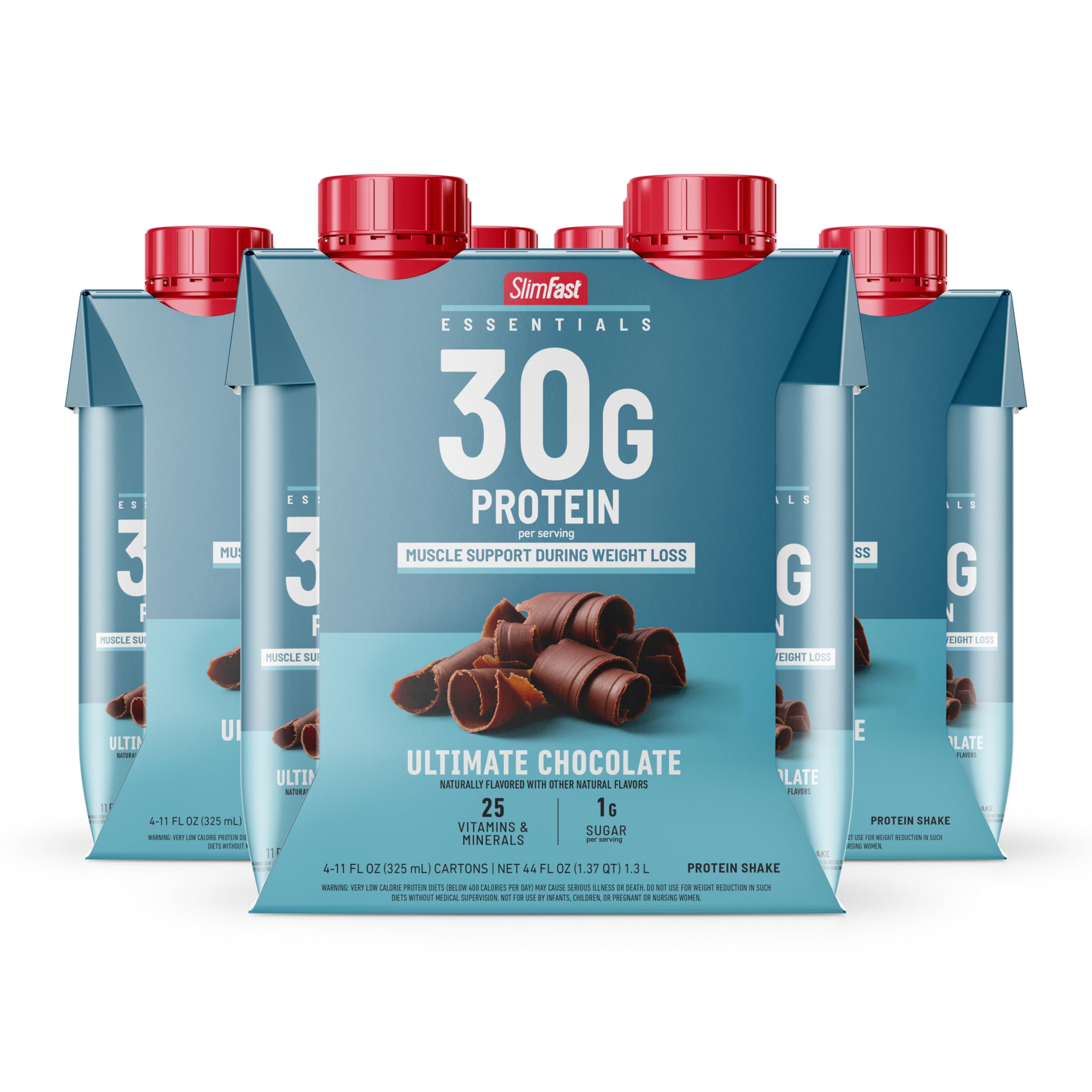 SlimFast front packaging showing chocolate bottle and brand benefit