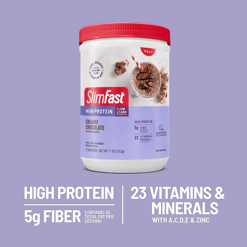 SlimFast scoop with powder in bowl, brand showing precise portion control benefit