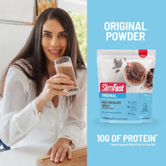 SlimFast scoop filled with powder, illustrating easy portioning for meals