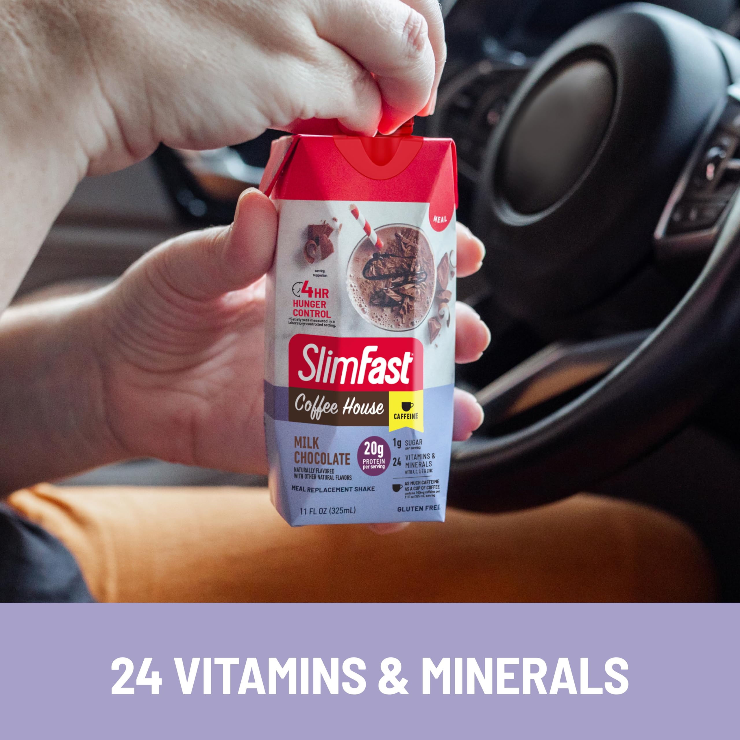 SlimFast bottle next to smartphone showing 11 fl oz scale and portability