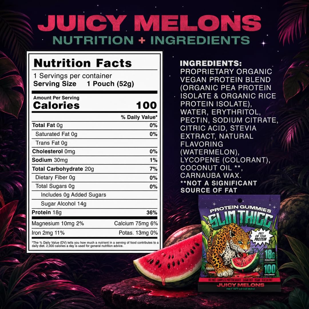 SlimThicc Juicy Melon gummies displayed to highlight fresh flavor benefit