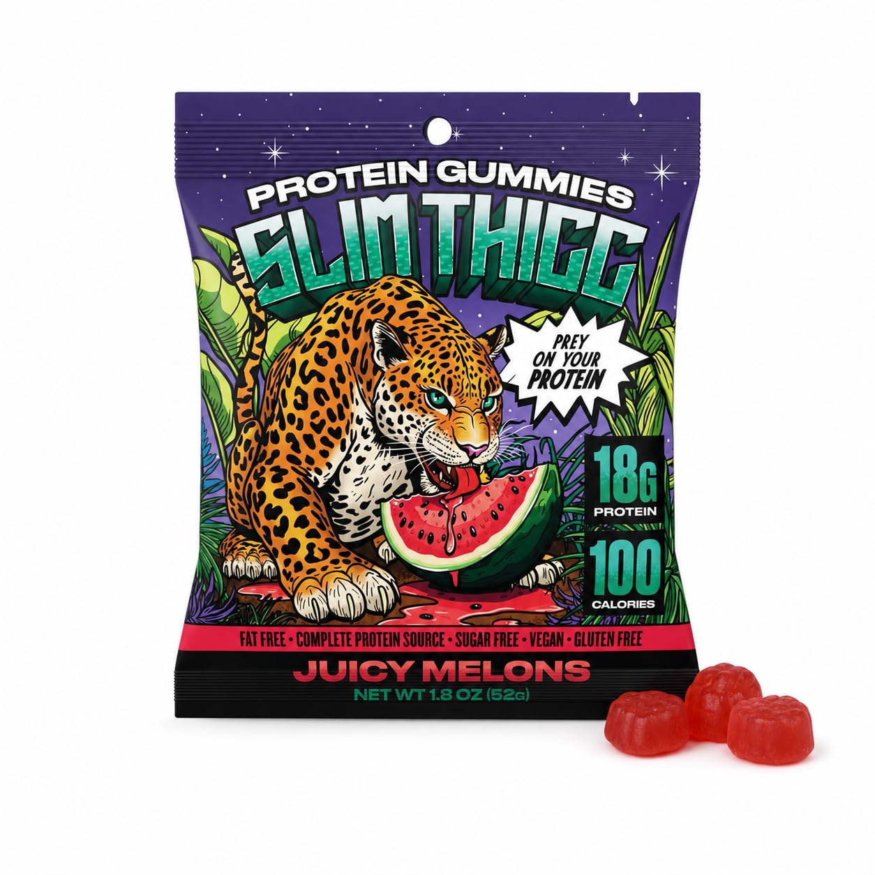 SlimThicc front packaging showing Rabid Razz and Juicy Melon benefits
