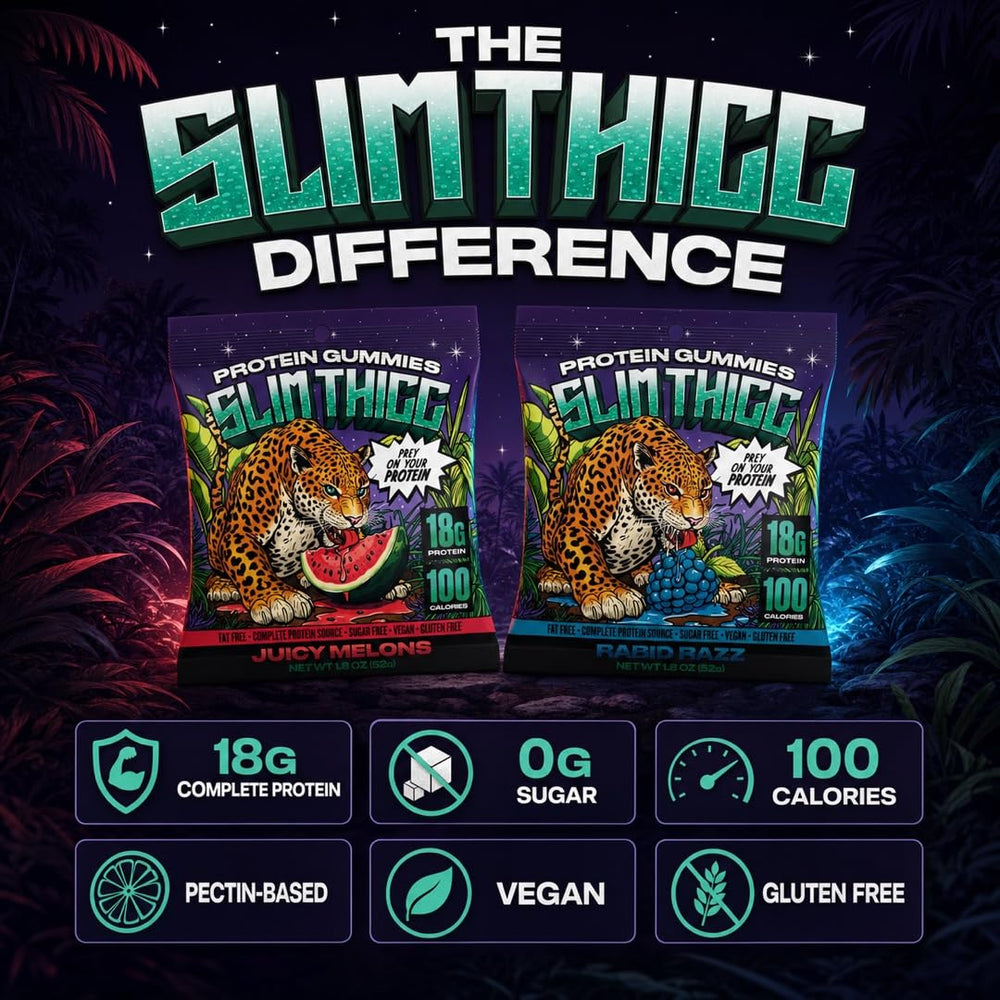 SlimThicc open pouch with gummies spilling, convenient on-the-go benefit