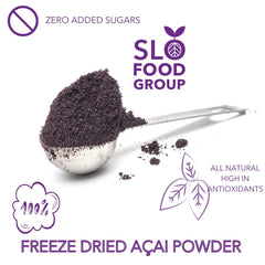 Slofoodgroup acai powder close-up texture highlighting vibrant color and mixability