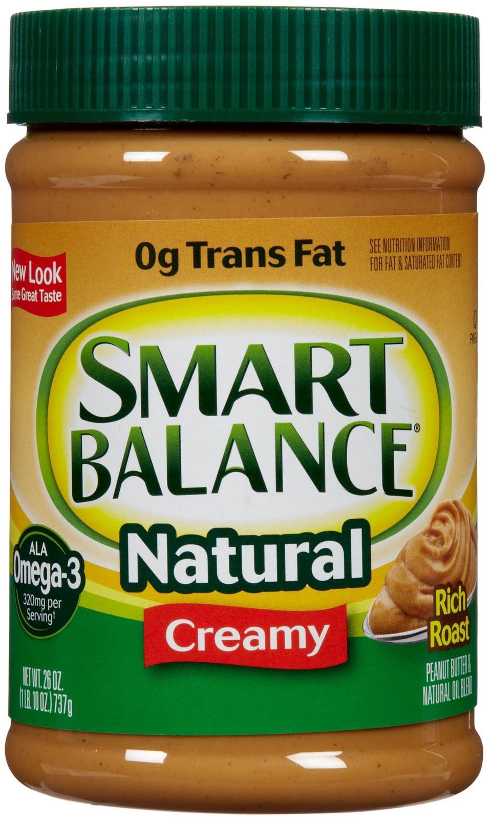 Smart Balance jar front label showing creamy peanut butter and natural ingredients benefit