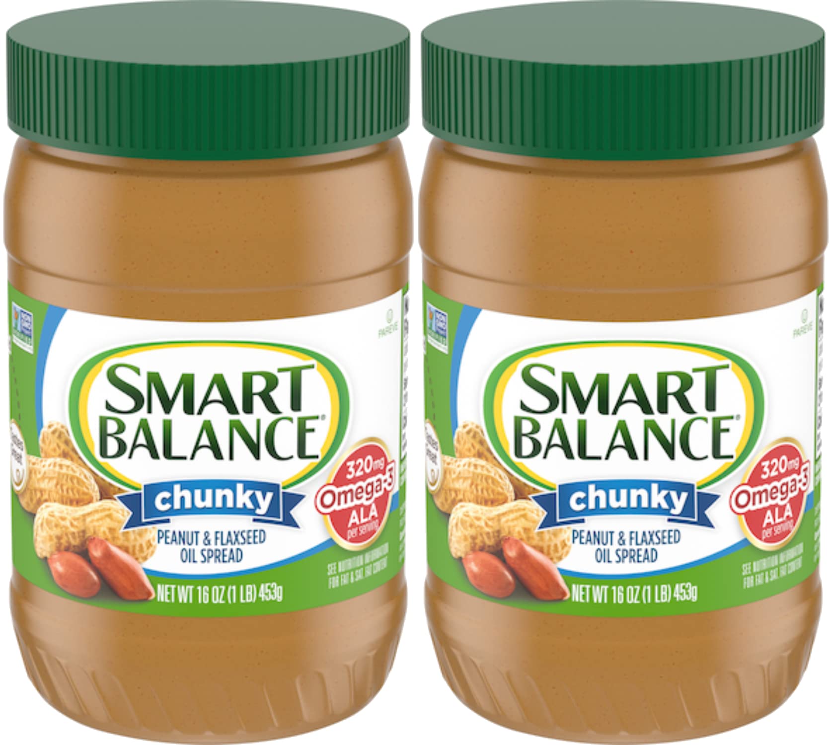 Smart Balance jar front packaging showing rich roast chunky label and size benefits