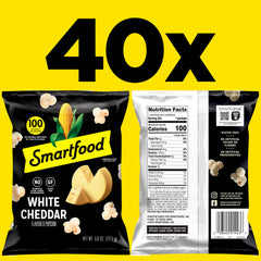 Smartfood open bag with visible popcorn kernels and quick grab benefit