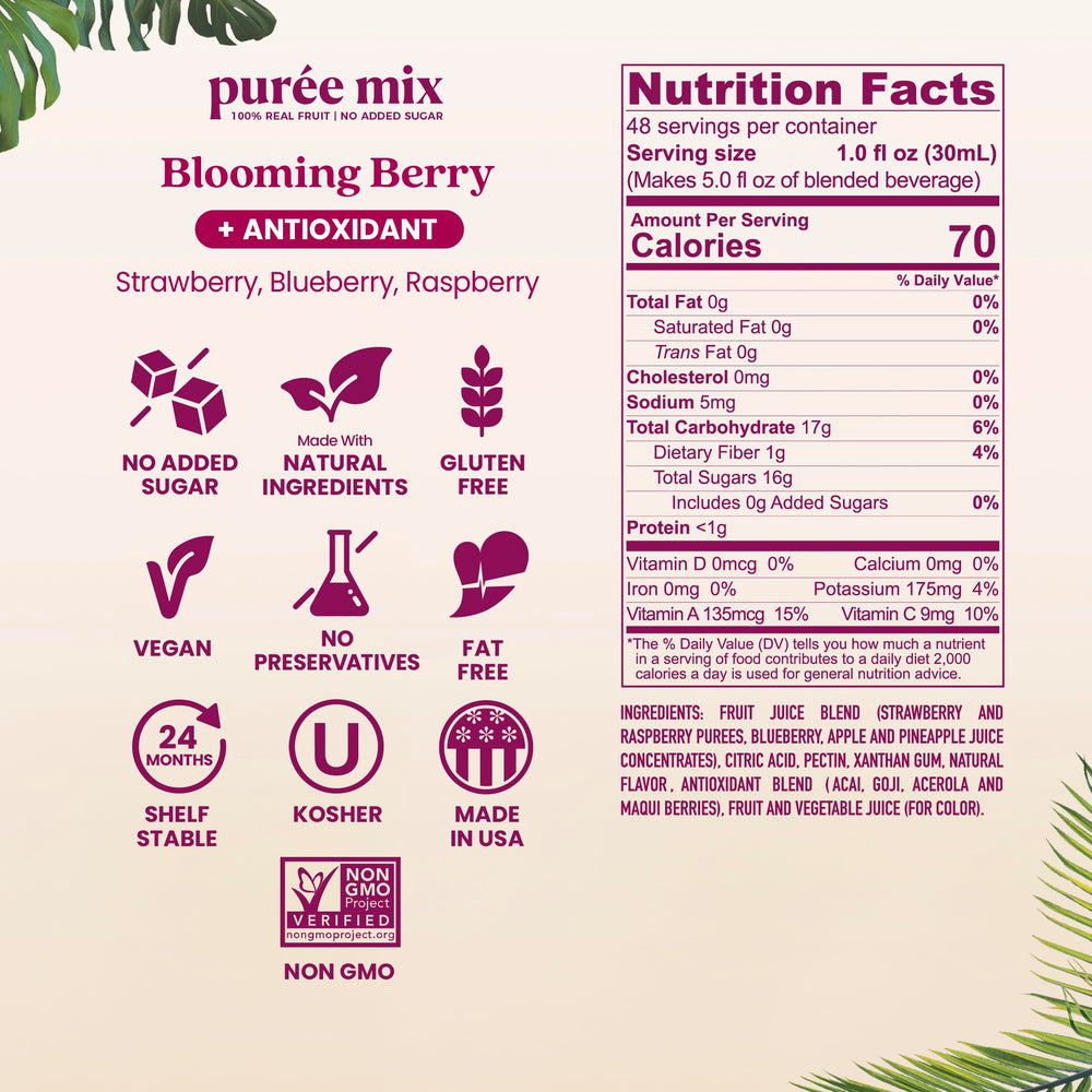 Smartfruit 48oz bottle beside a measuring cup showing size and servings