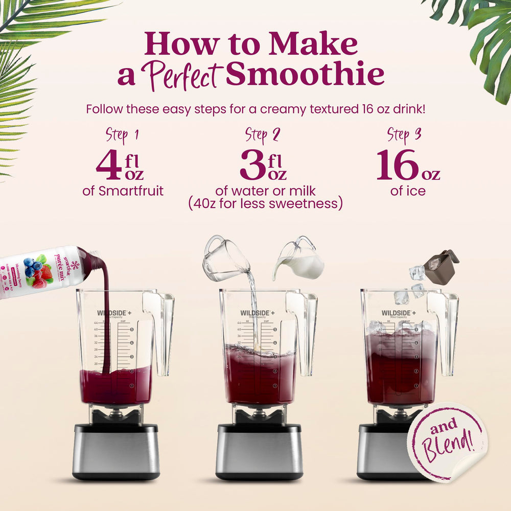 Closeup of Smartfruit purée texture highlighting real berry pulp and vibrant color