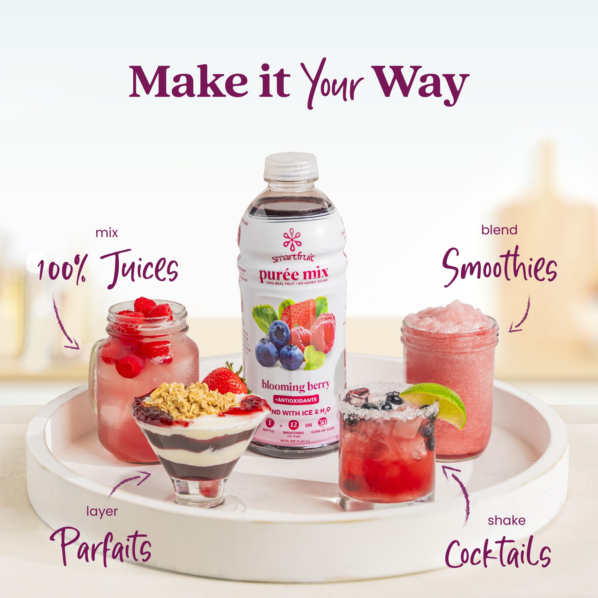 Smartfruit purée drizzled over yogurt parfait adding natural sweetness