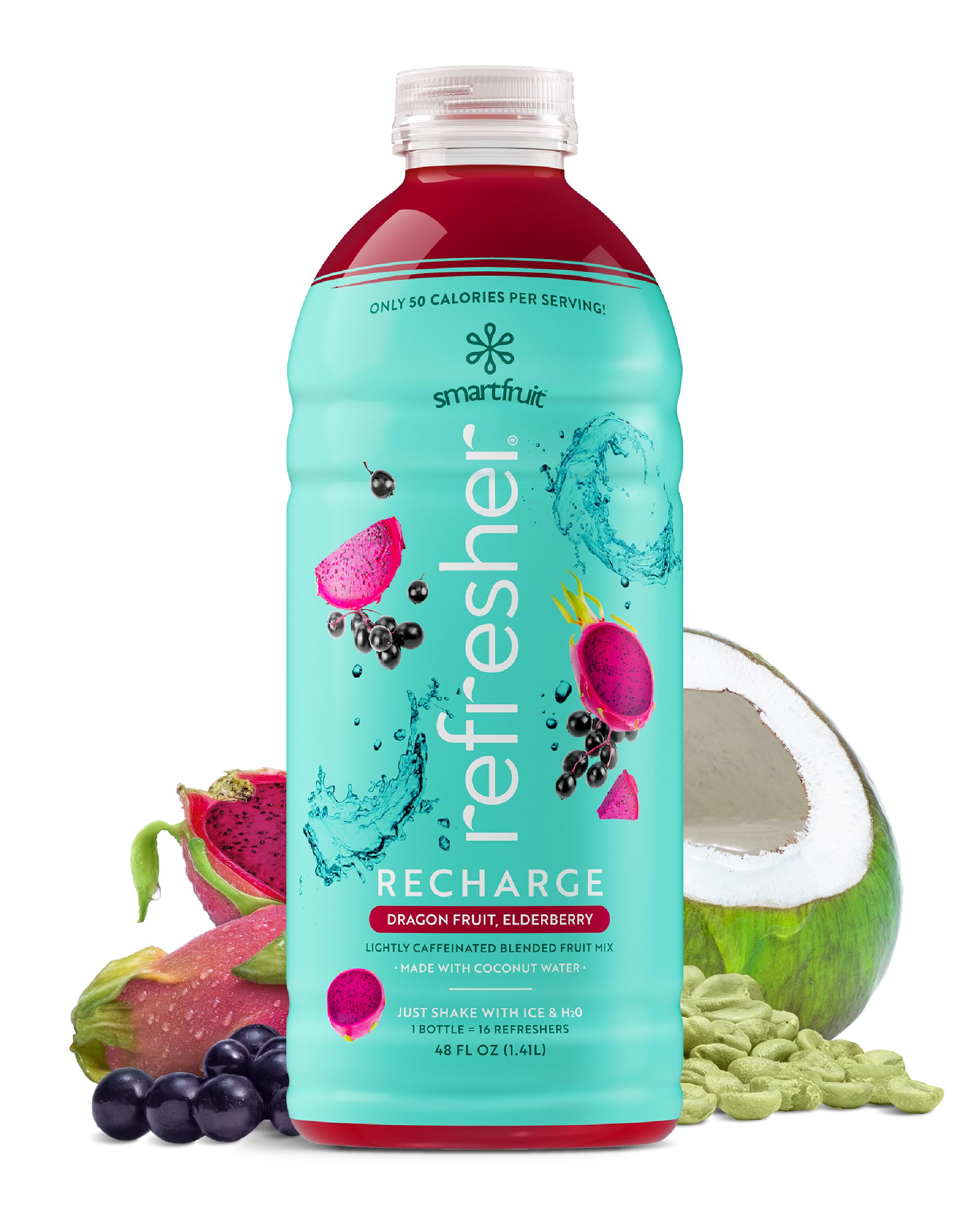 Smartfruit front packaging shows dragon fruit elderberry concentrate, easy mixing