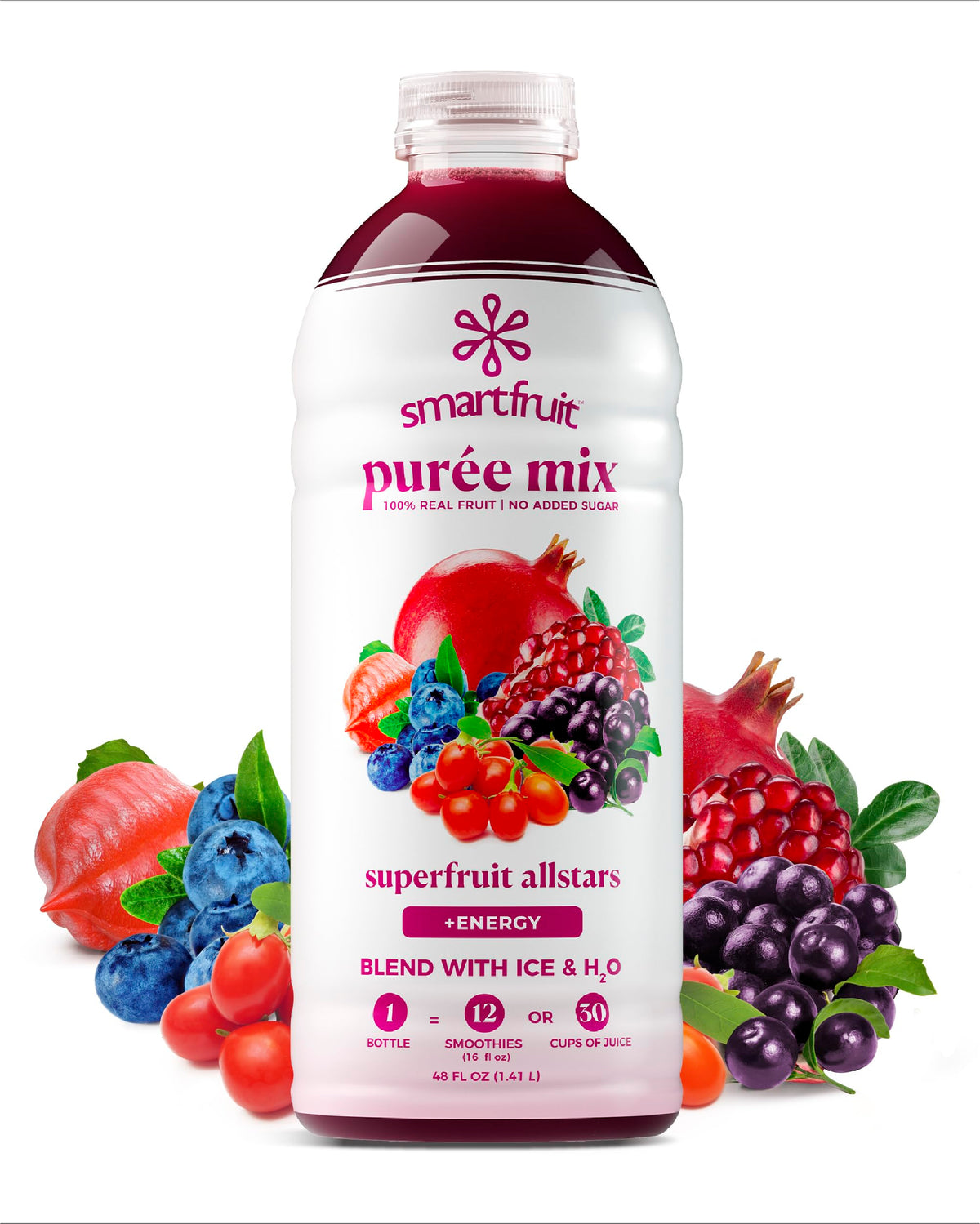 Smartfruit front label bottle showing brand and natural fruit benefits