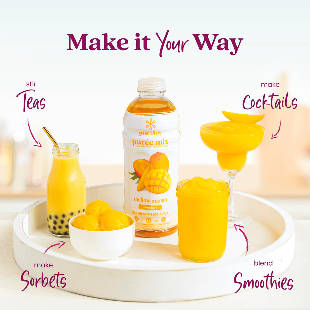 Smartfruit bottle next to a measuring cup illustrating 48oz scale