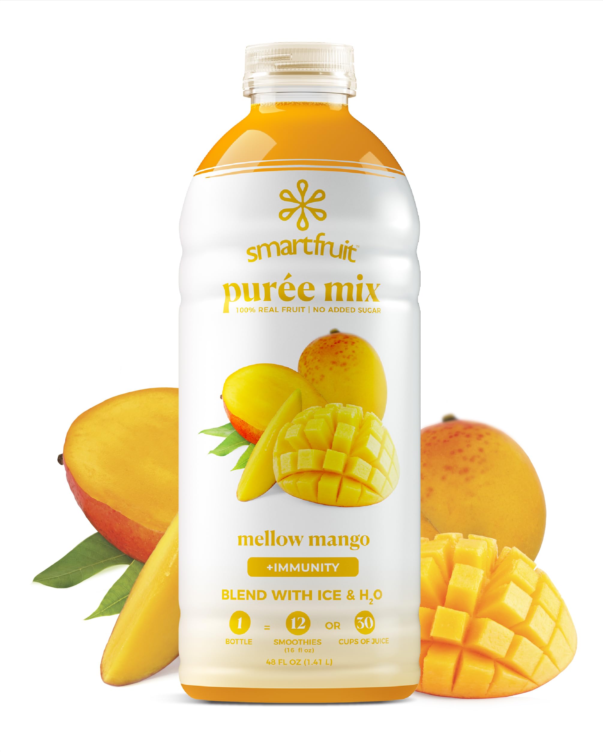 Smartfruit front label showing mellow mango benefits and clean ingredients