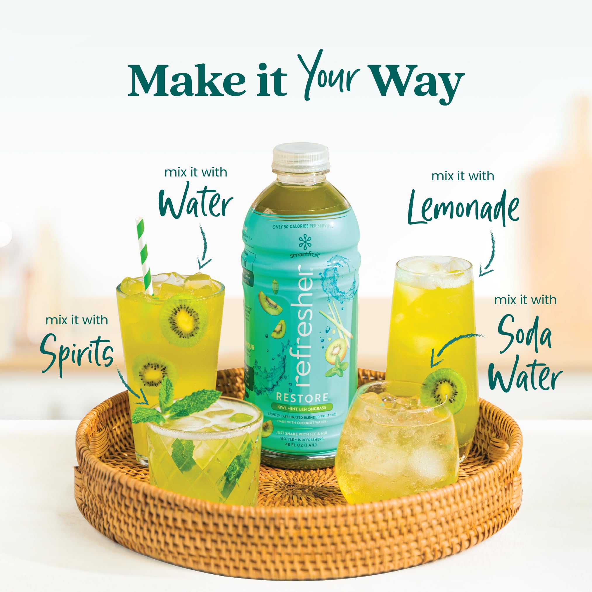 Prepared 12oz glass of Smartfruit refresher demonstrating low-calorie enjoyment benefit