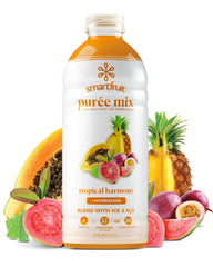 Smartfruit front bottle showing 48oz tropical purée, vibrant fruit flavor