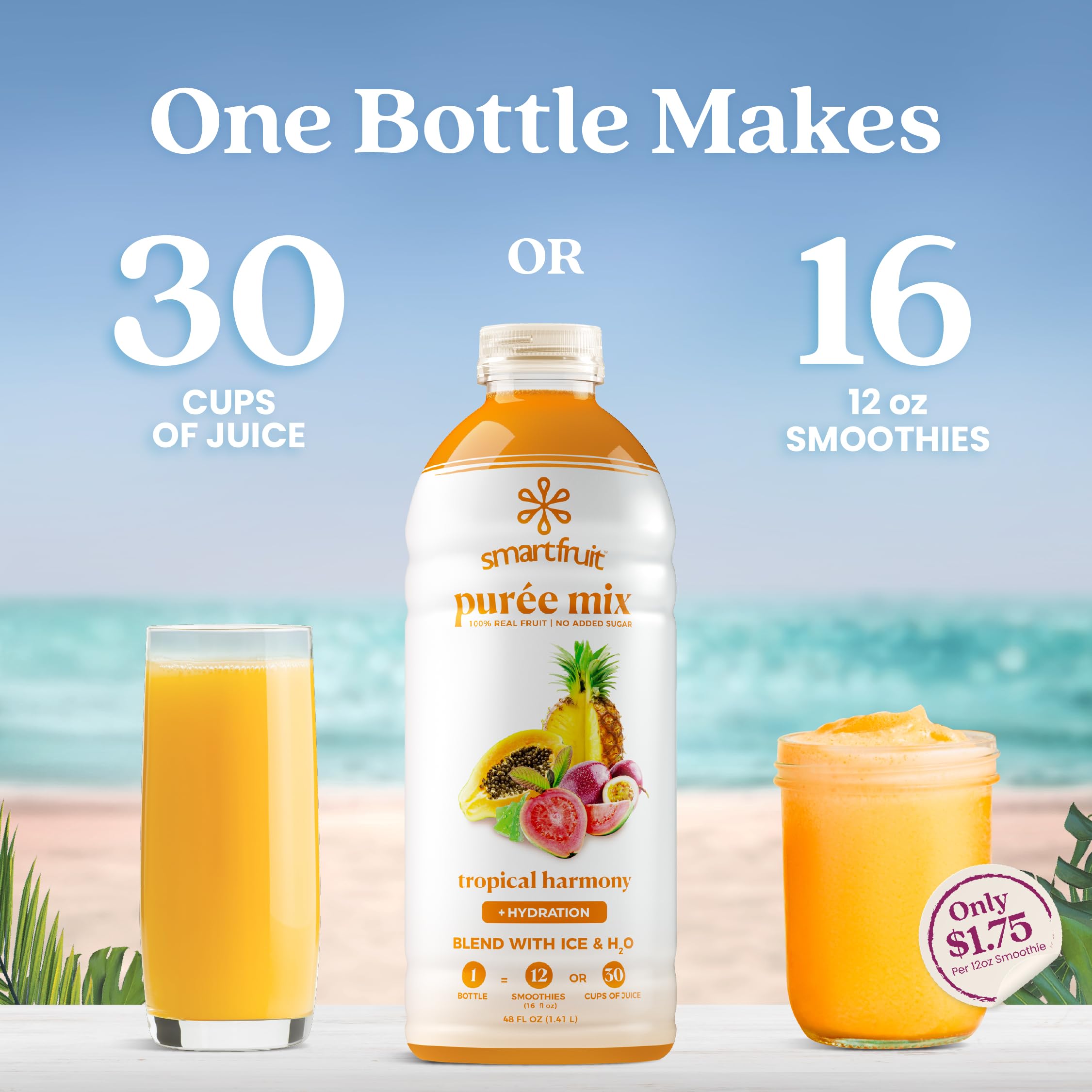 Smartfruit pouring purée to show smooth texture for easy blending benefit