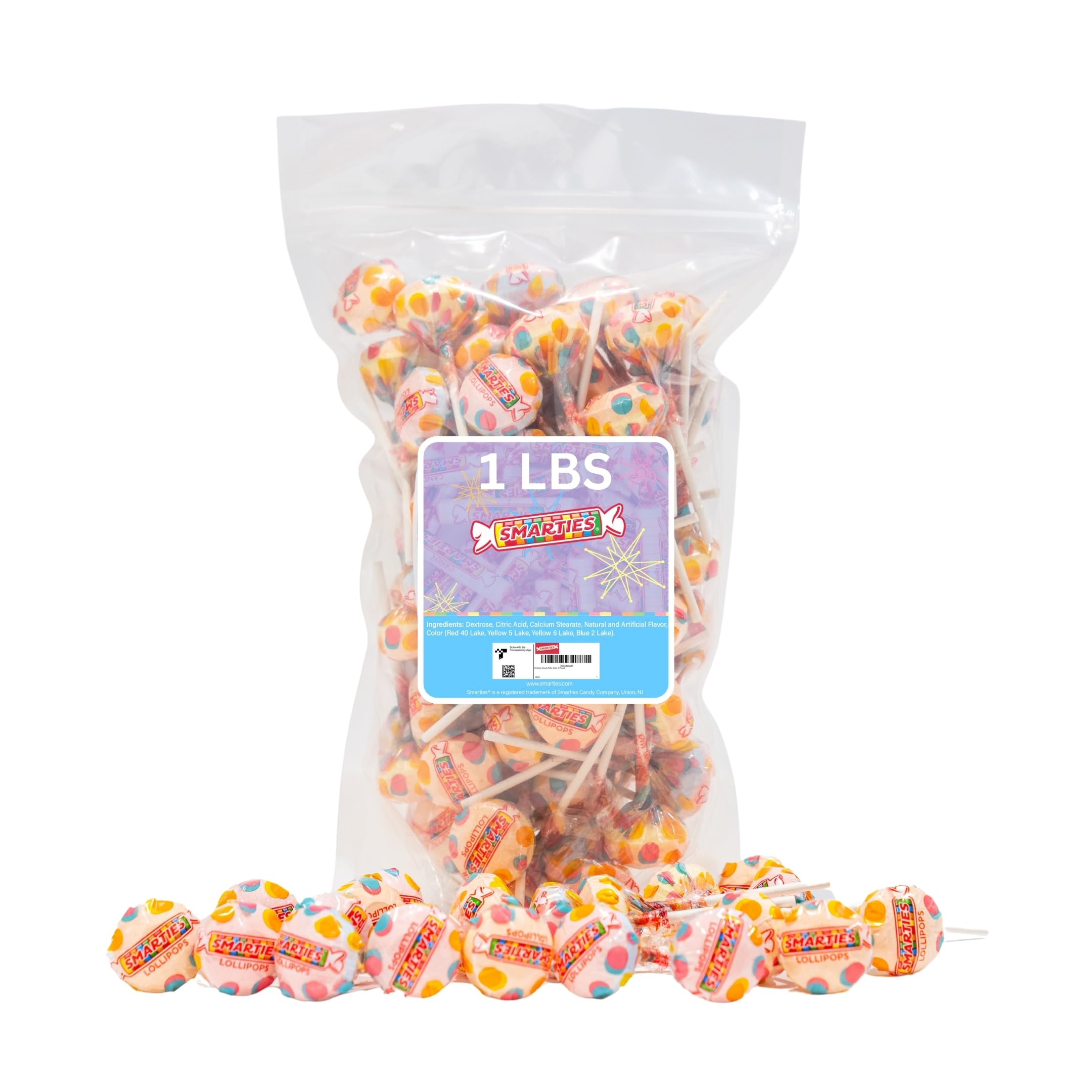 Smarties front jar view showing colorful double lollies and easy serving