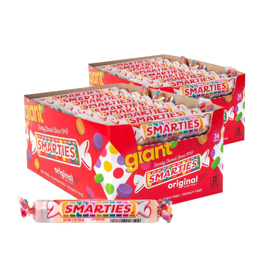 Smarties front packaging box showing brand and bulk convenience benefit