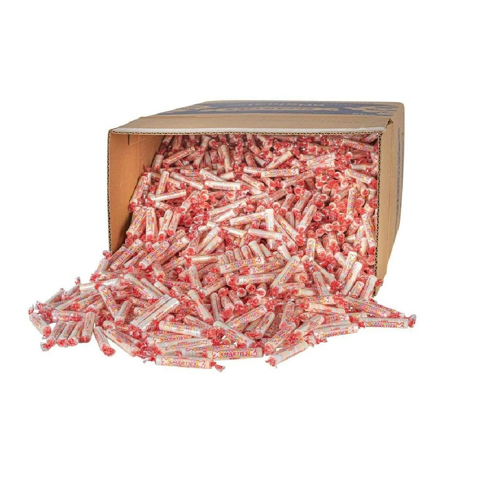 Smarties front packaging showing 40 pound case and brand name, clear bulk benefit