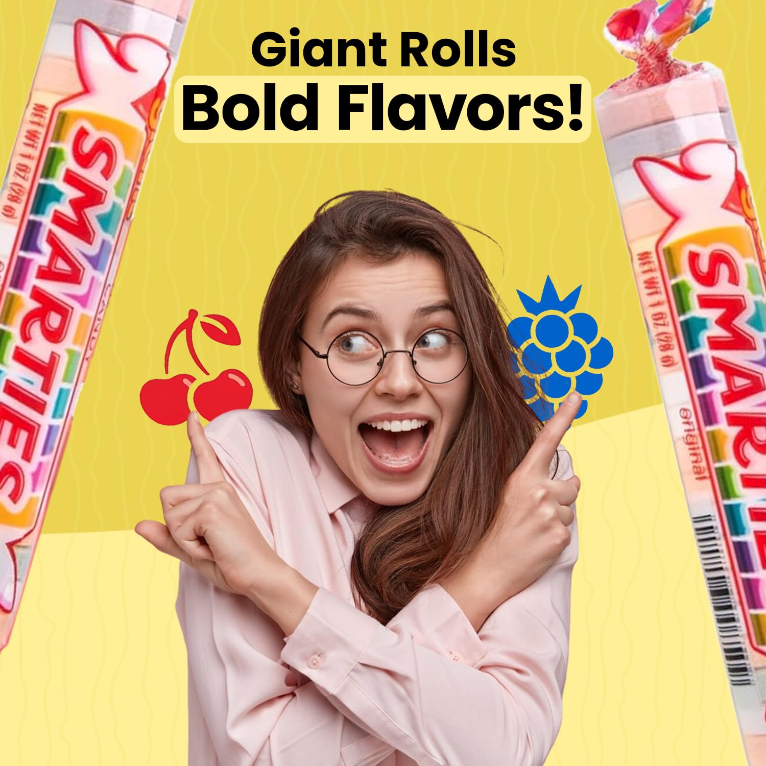 Smarties peg bag front view for on-the-go snacking, brand ensures convenience