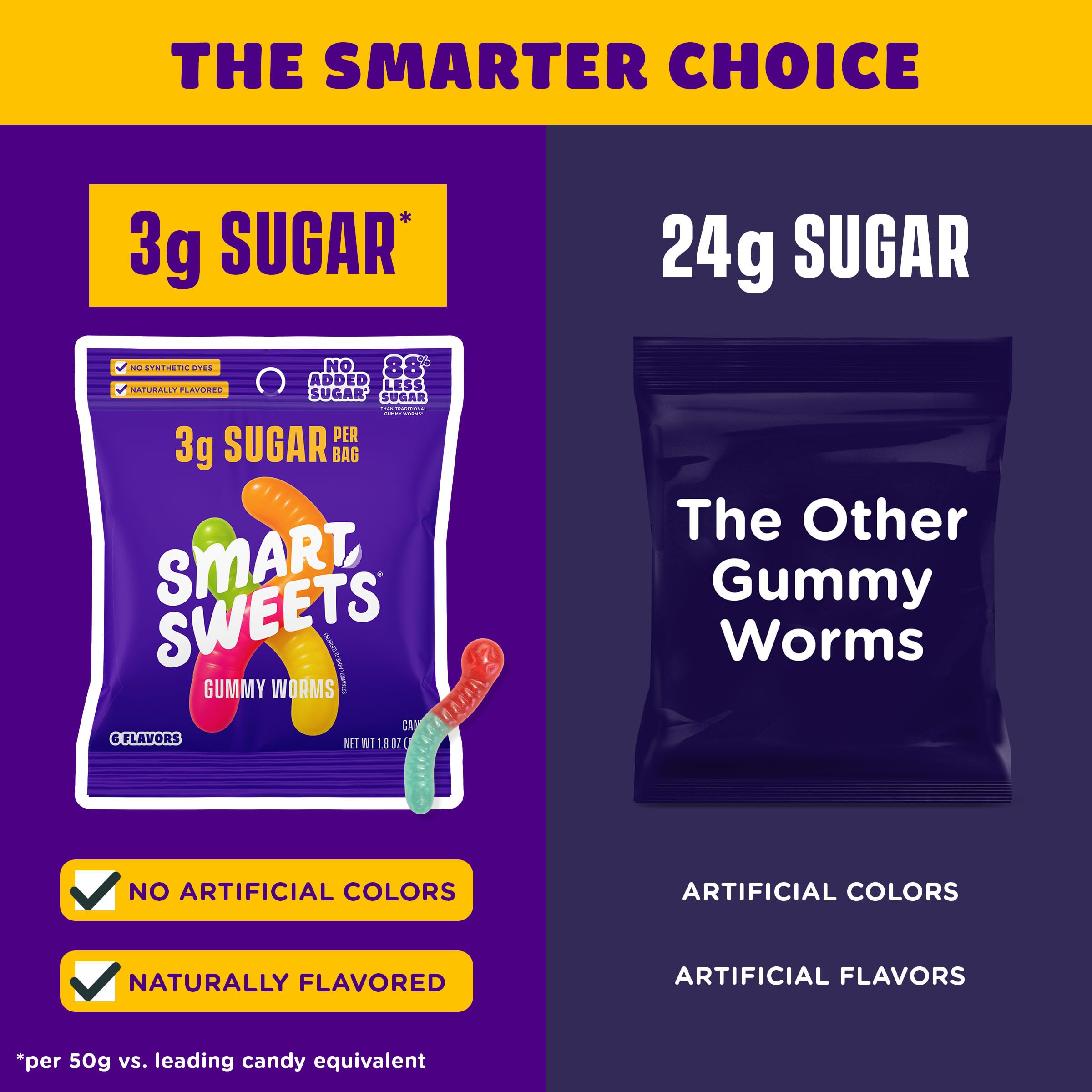 SmartSweets hand holding a single-serve bag for on-the-go convenience benefit