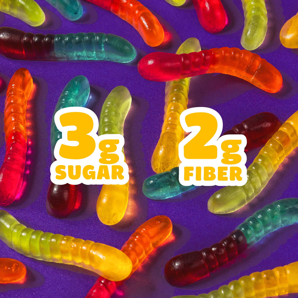 SmartSweets bag beside ruler showing 50g size and portion-controlled benefit
