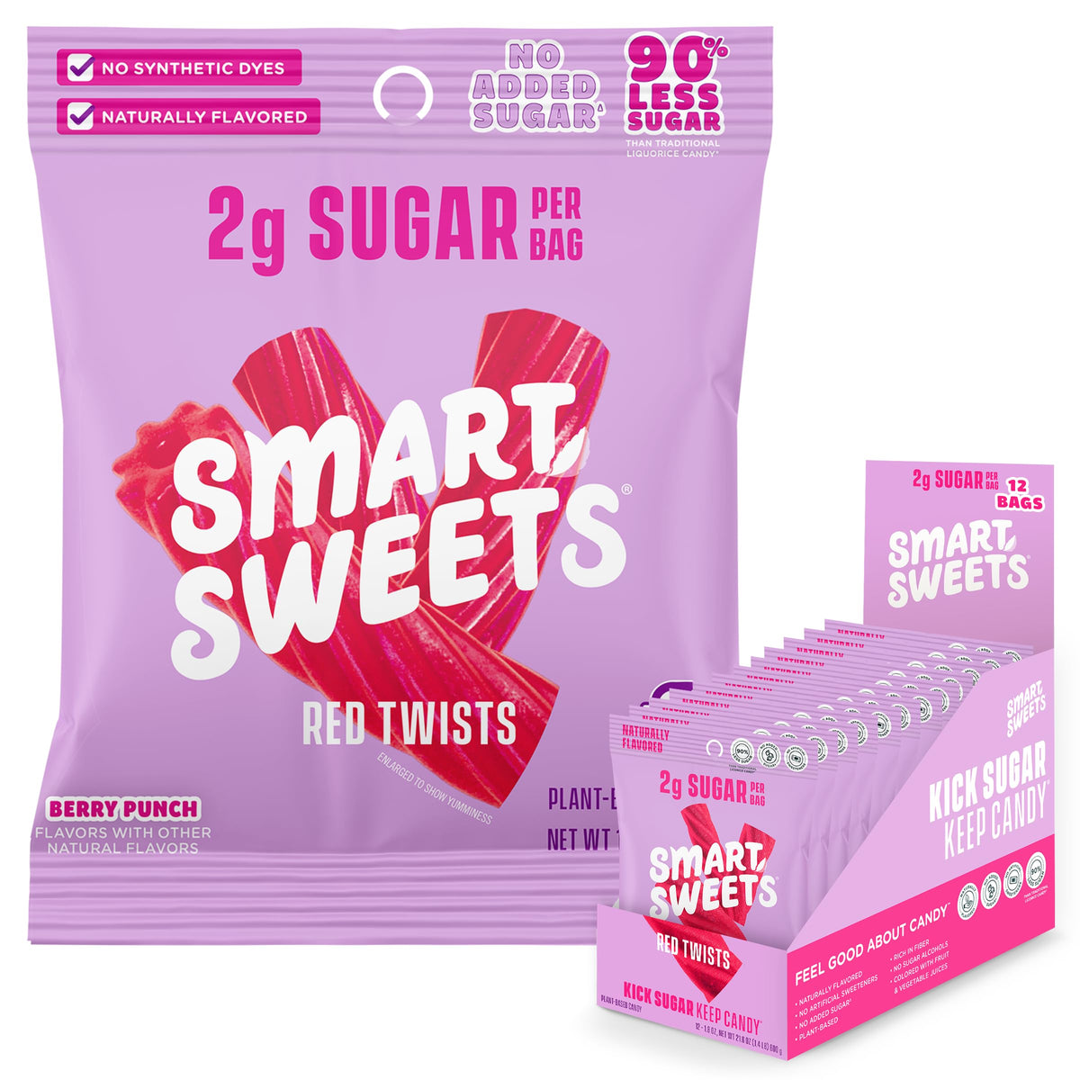 SmartSweets front packaging showing vibrant red twists and branding benefit clarity