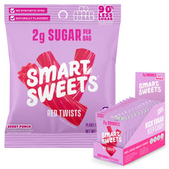 SmartSweets front packaging showing vibrant red twists and branding benefit clarity