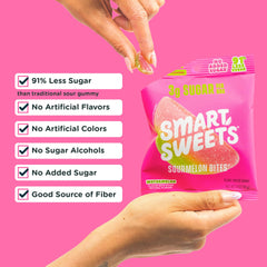 SmartSweets sourmelon open bag with gummies spilling, convenient portion benefit
