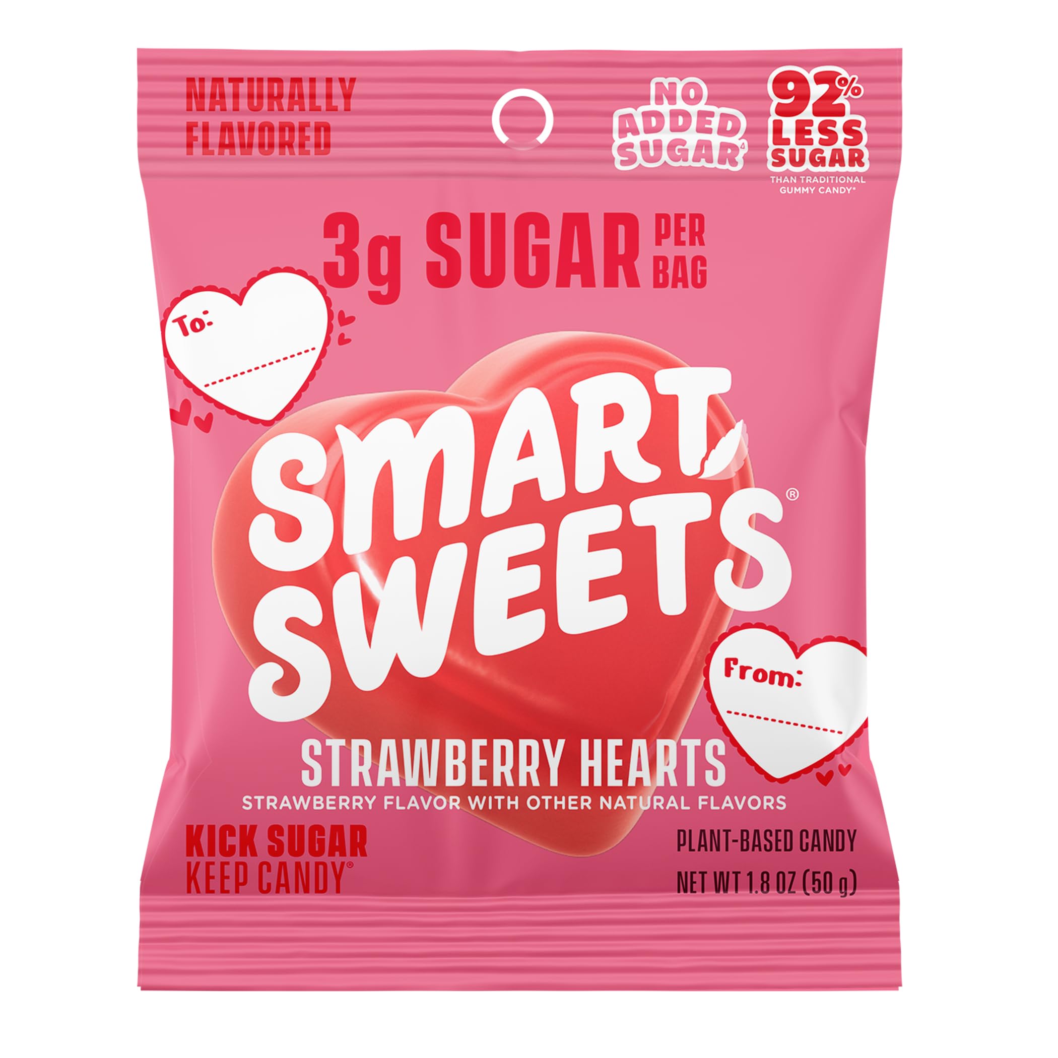 SmartSweets front packaging showing 50g bag and clear branding benefit portion control