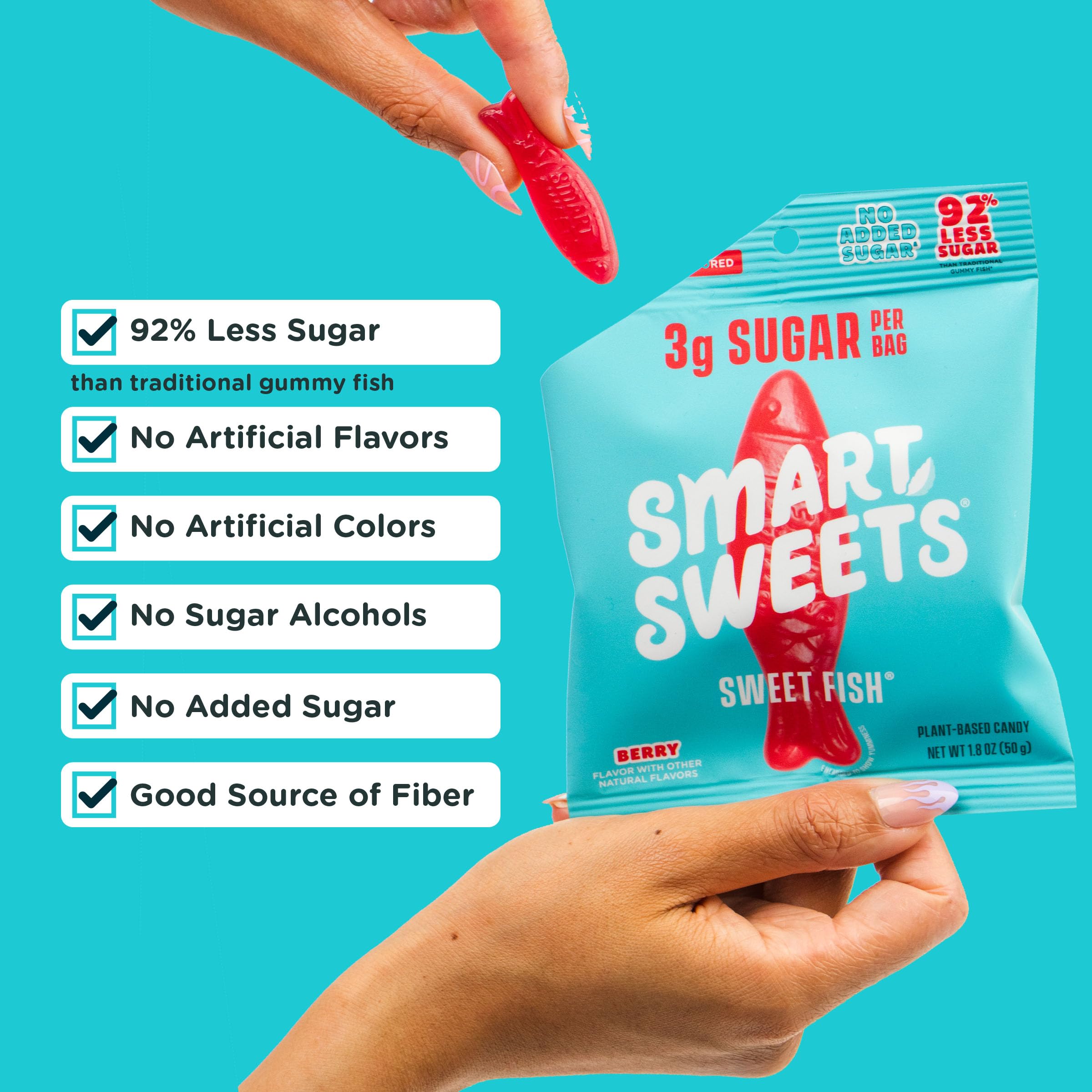 SmartSweets close-up of gummy texture highlighting soft chew and berry color