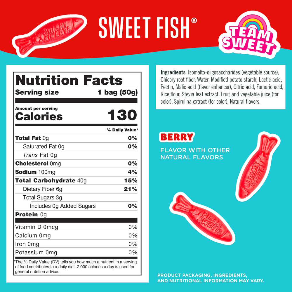 SmartSweets open bag with fish gummies ready to eat, portable snack benefit