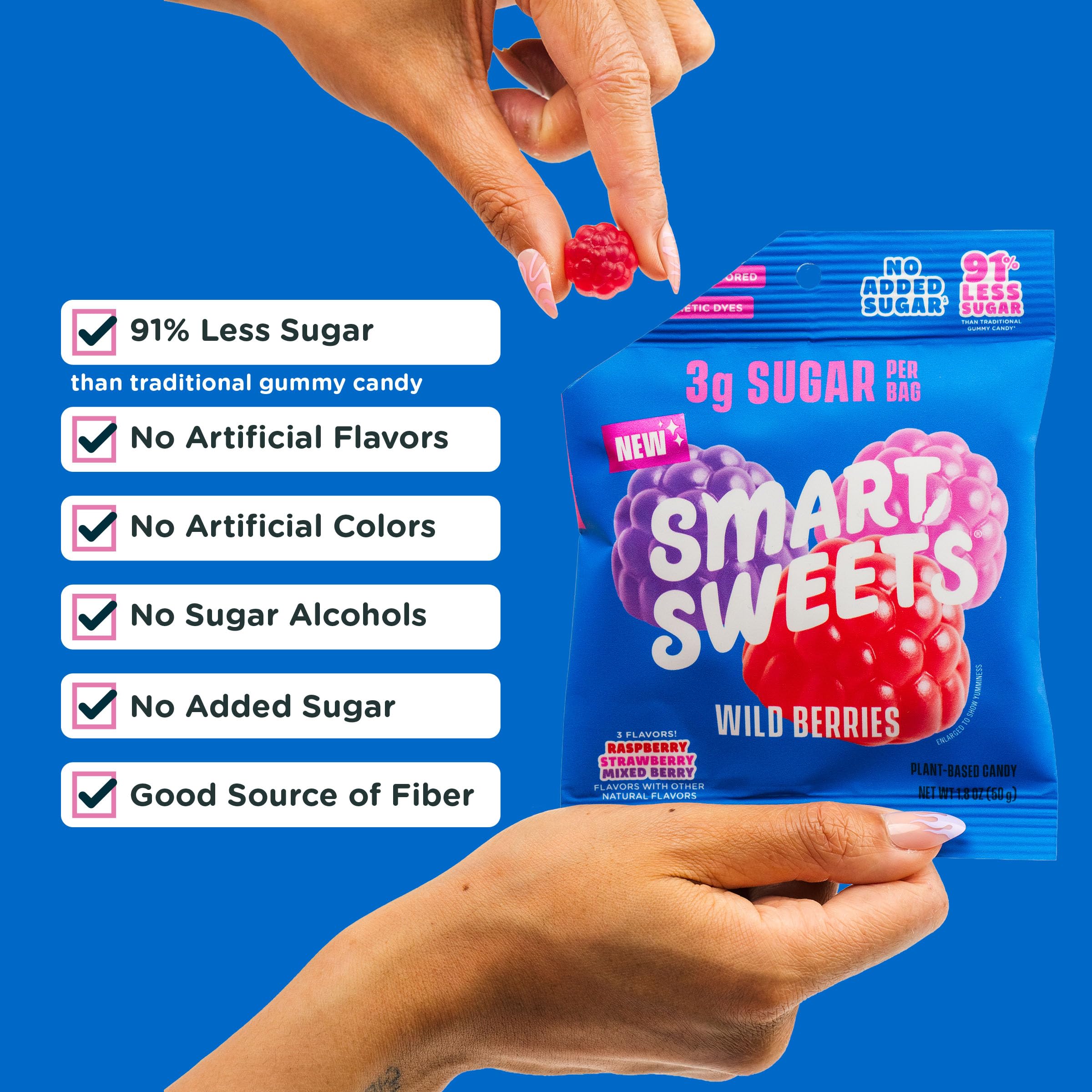 Close-up of SmartSweets gummy texture highlighting tender chew benefit