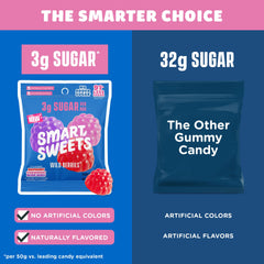 Hand holding SmartSweets single-serve bag demonstrating portable convenience