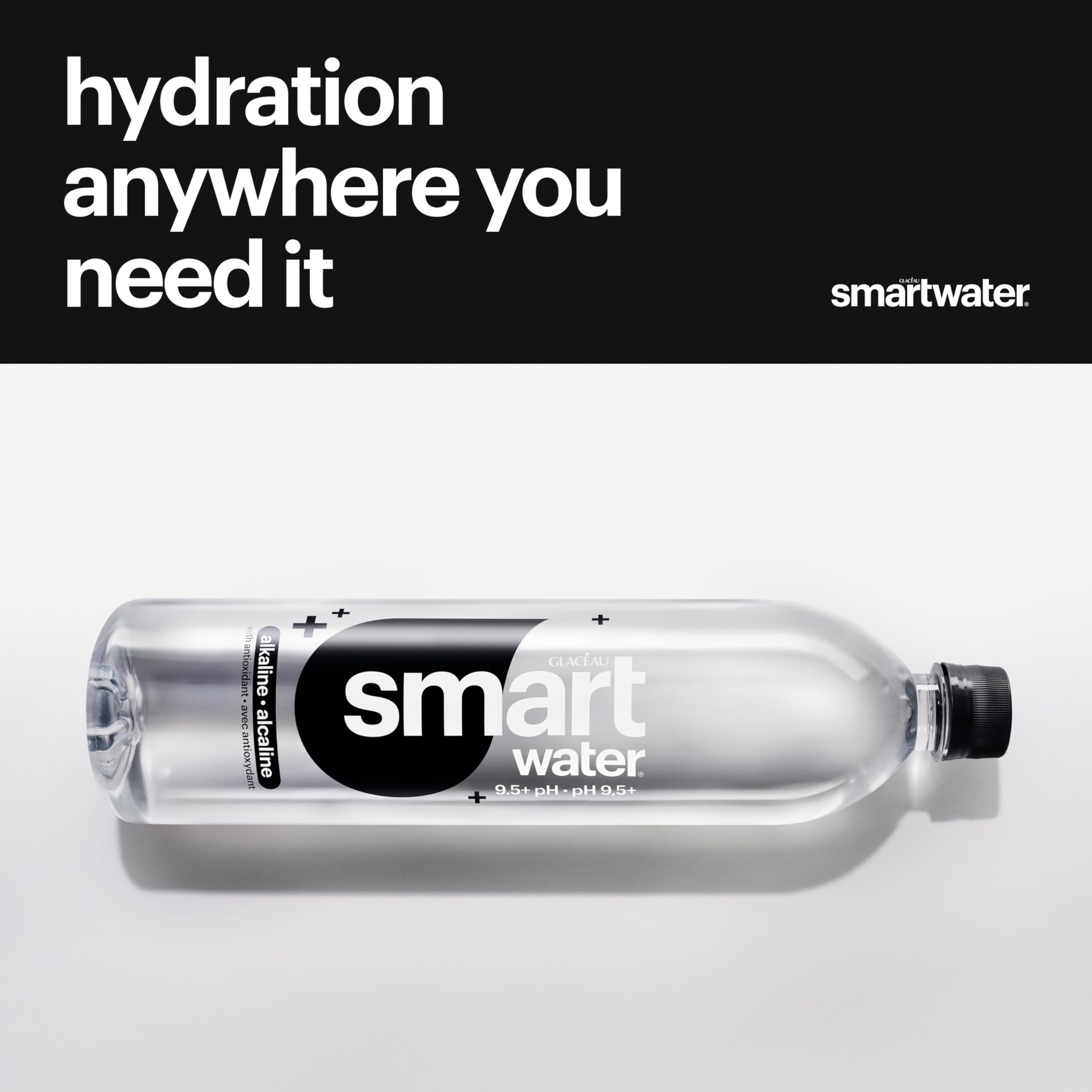 smartwater alkaline bottle label close-up showing selenium and pH info