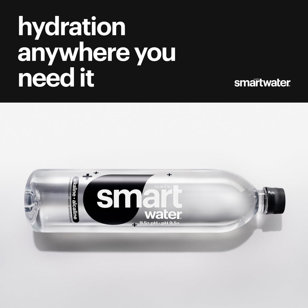 smartwater alkaline bottle label close-up showing selenium and pH info