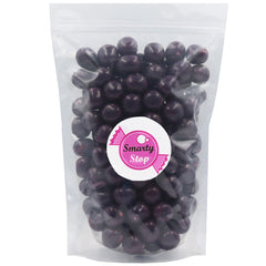 Smarty Stop close-up of chewy candy balls revealing texture and consistent grape color for snacking