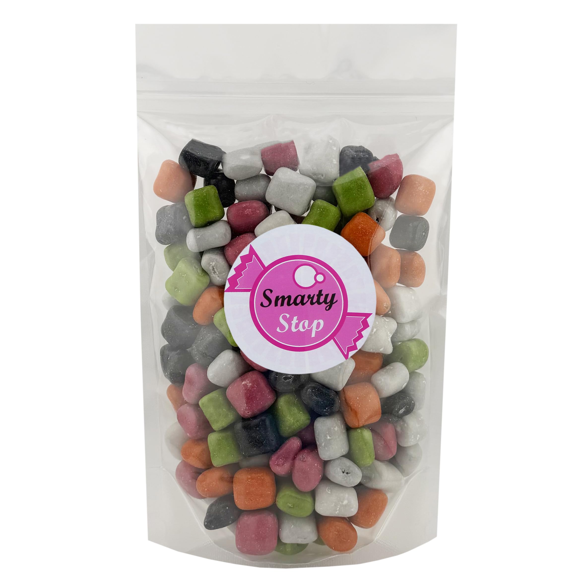 Smarty Stop cross-section revealing soft licorice center and shell contrast