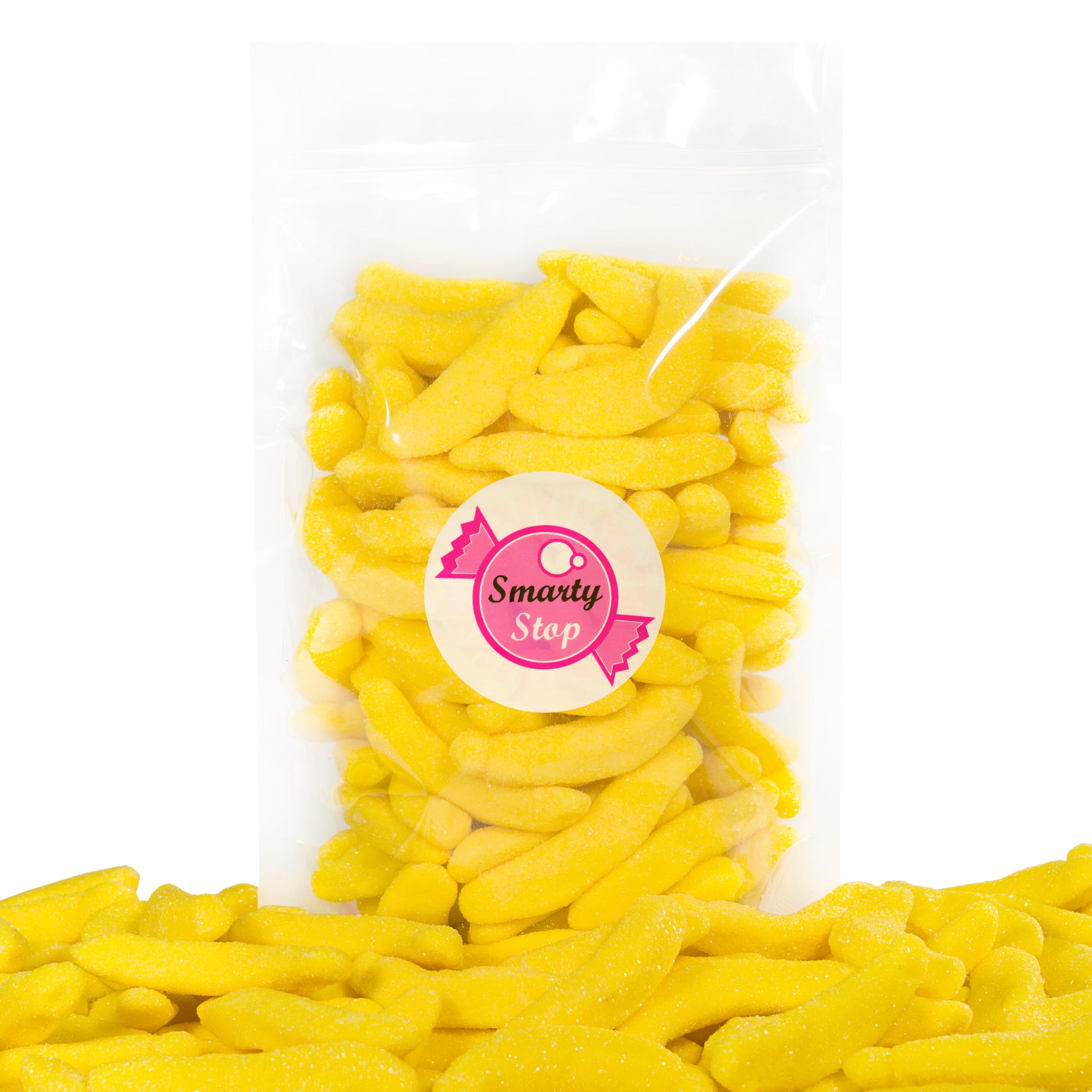 Smarty Stop open bag reveals many yellow gummy bananas for quick refills