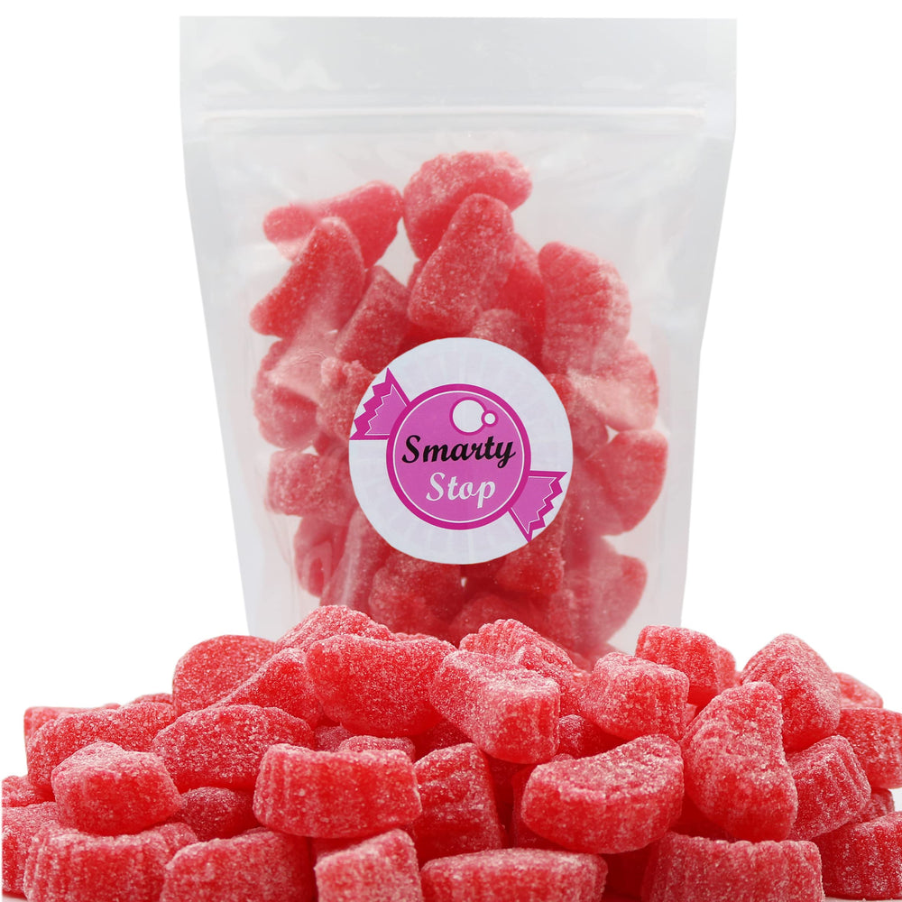 Smarty Stop close texture detail of red cherry slice wedges highlighting soft chew for snacking