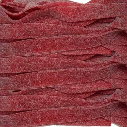 Close-up of a sour gummy belt texture, Smarty Stop chewy interior and tangy coating
